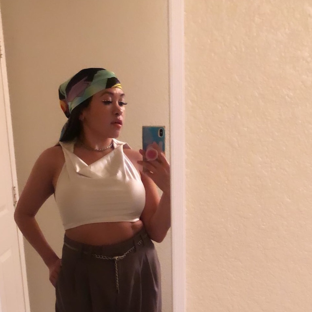 Cropped Cowl Neck Top